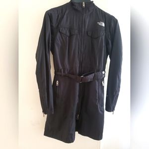 The North Face long Jacket with hoodie and adjustable belt